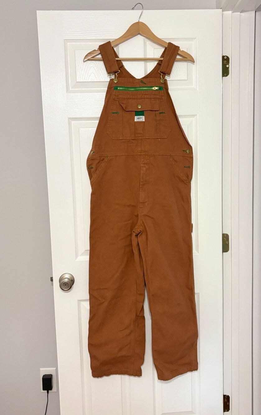 Liberty Duck Bib Overalls Mens 34x30 Brown Canvas Utility Workwear USA Cotton